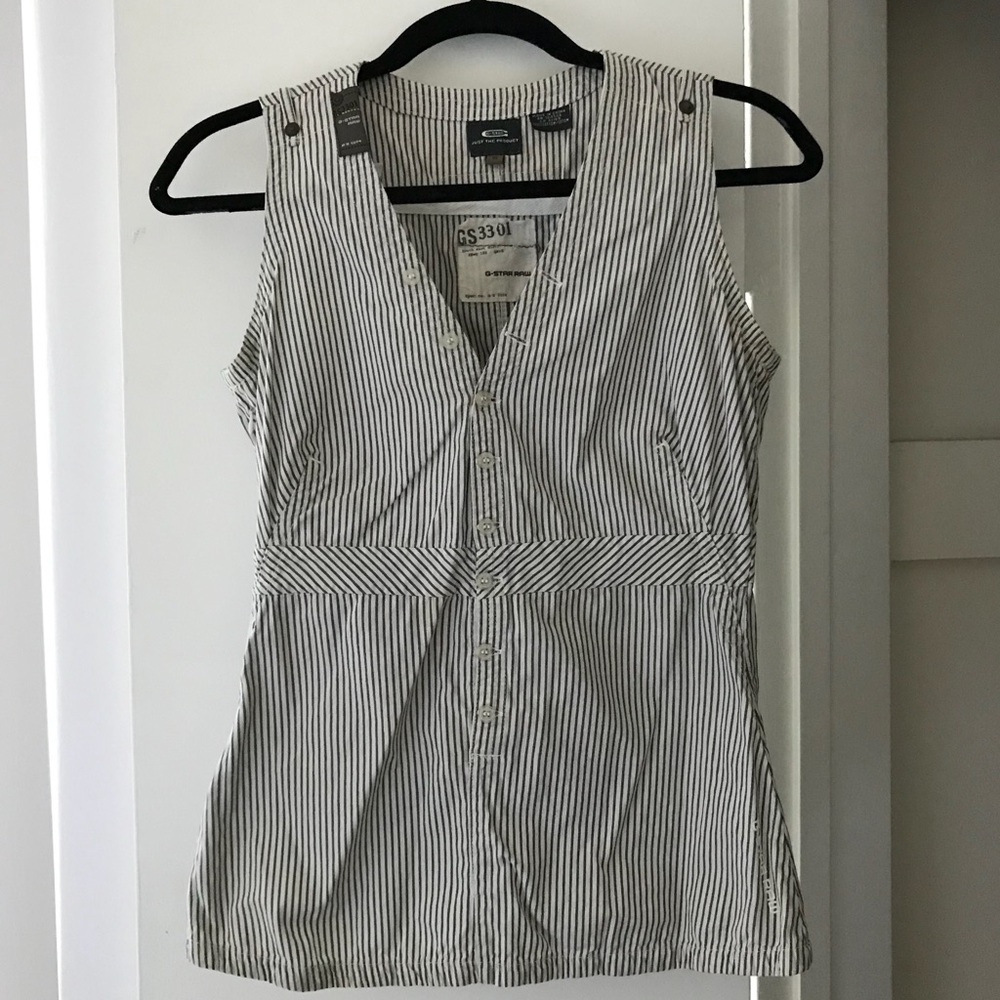 G Star grey and white pin striped cotton tank